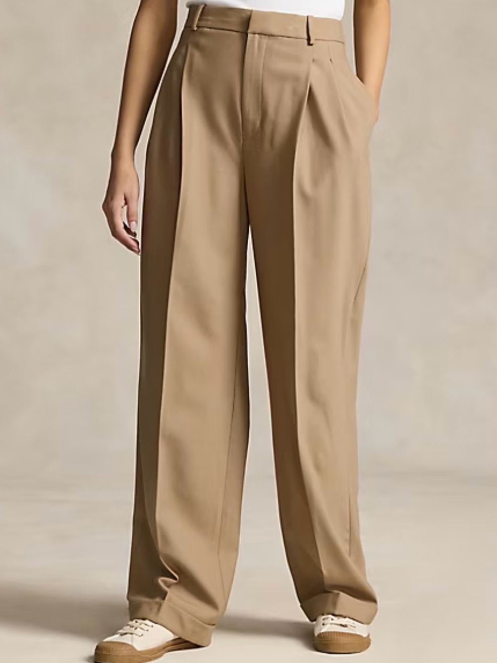 Ralph Lauren Wool Wide-Leg Tailored Pants in Camel
